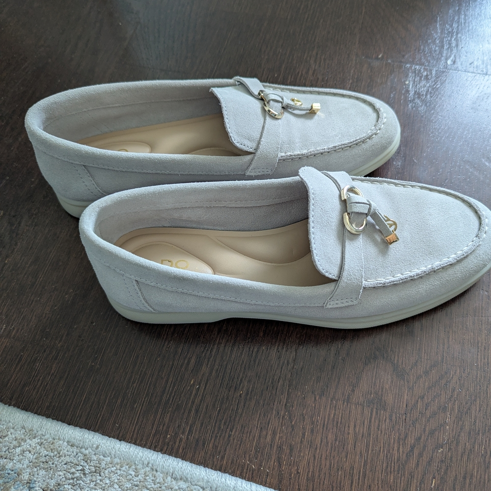 Aldo Light Gray Loafers with Gold Accent